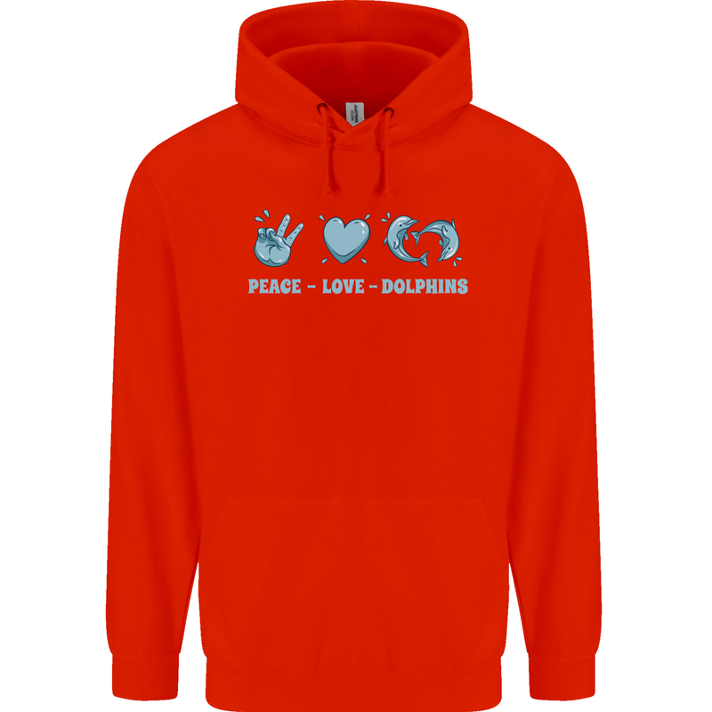 Peace Love Dolphins Sea life Childrens Kids Hoodie Bright Red