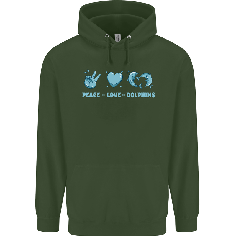 Peace Love Dolphins Sea life Childrens Kids Hoodie Forest Green