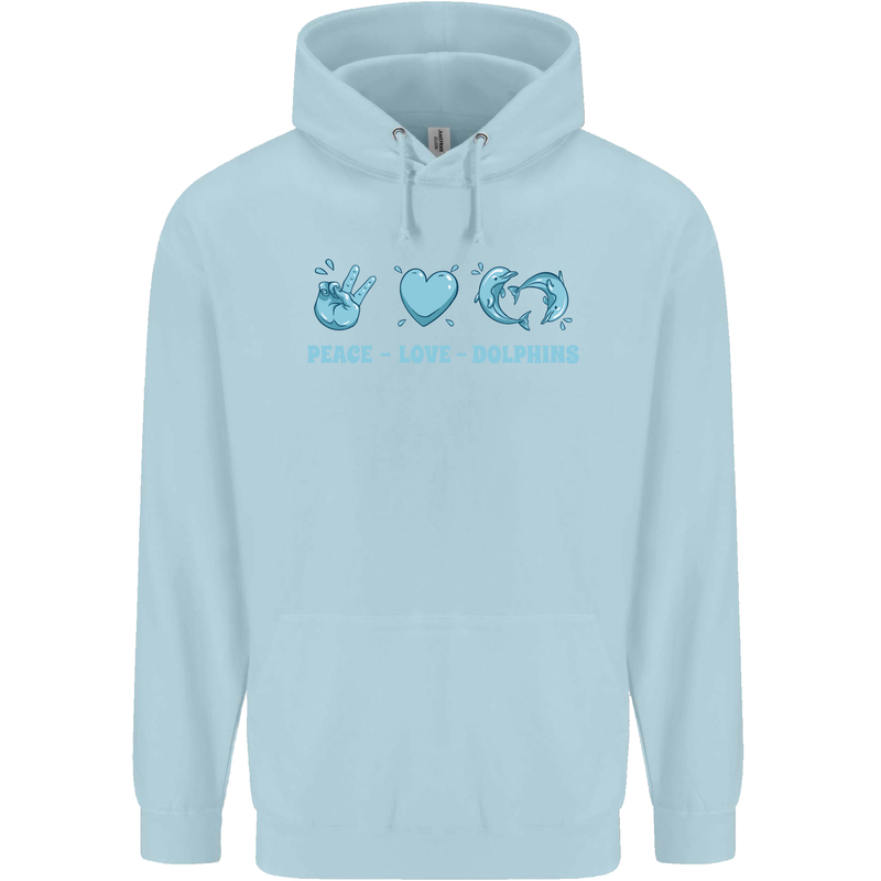 Peace Love Dolphins Sea life Childrens Kids Hoodie Light Blue