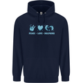 Peace Love Dolphins Sea life Childrens Kids Hoodie Navy Blue