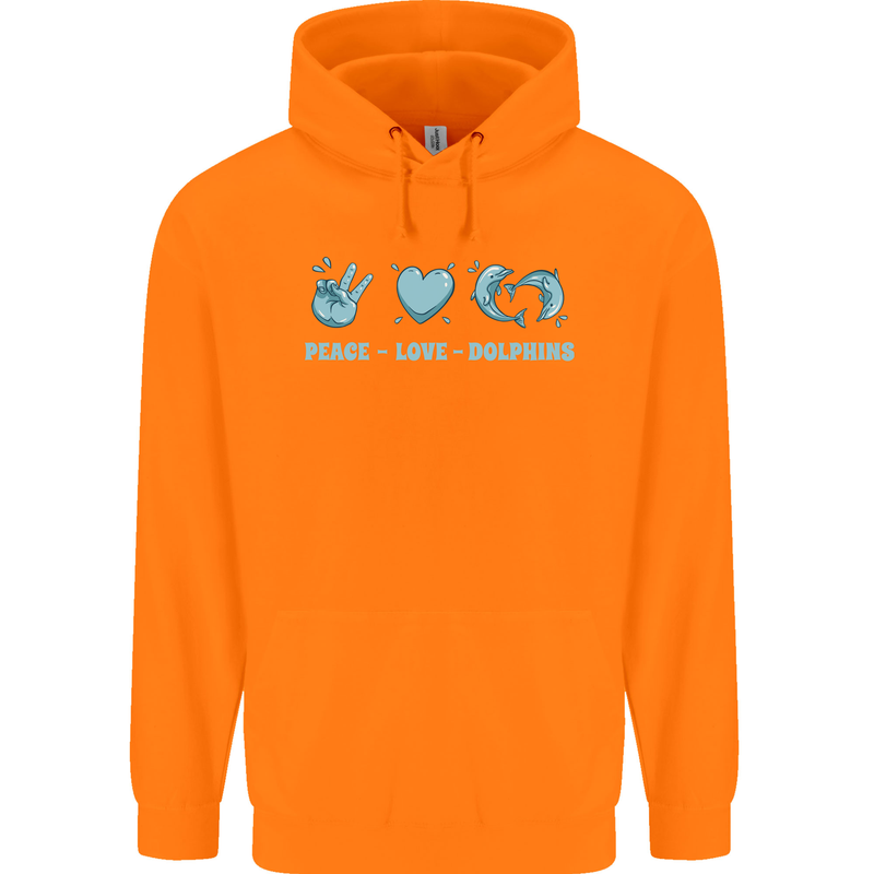 Peace Love Dolphins Sea life Childrens Kids Hoodie Orange