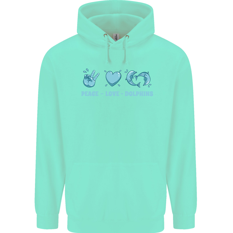 Peace Love Dolphins Sea life Childrens Kids Hoodie Peppermint