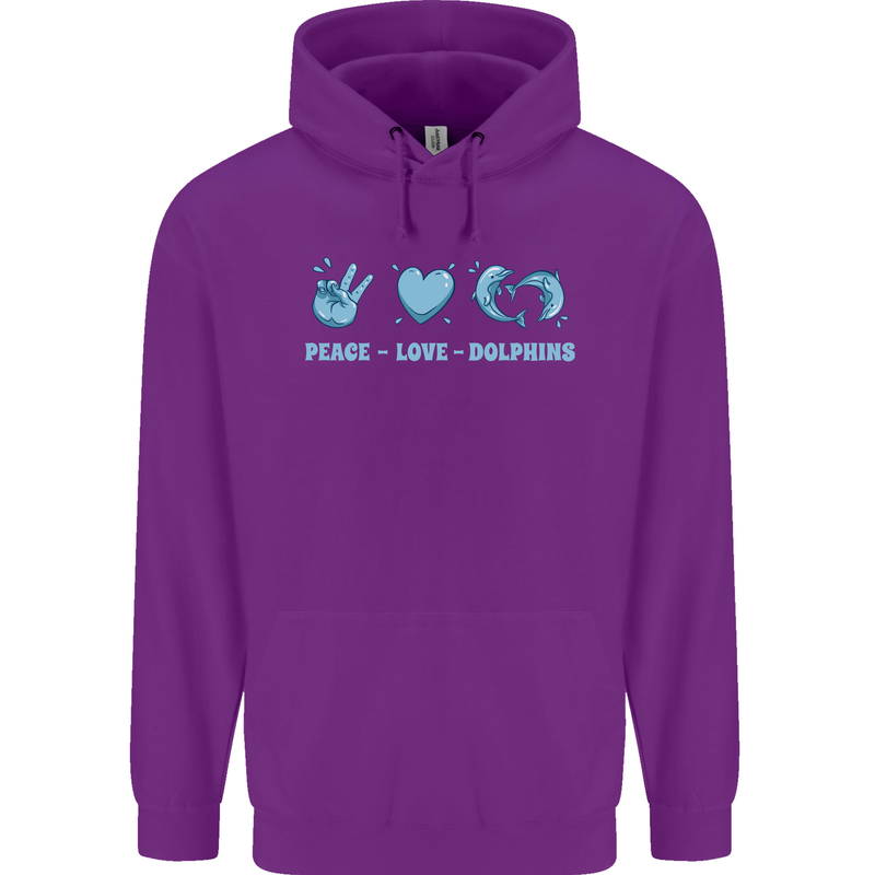 Peace Love Dolphins Sea life Childrens Kids Hoodie Purple