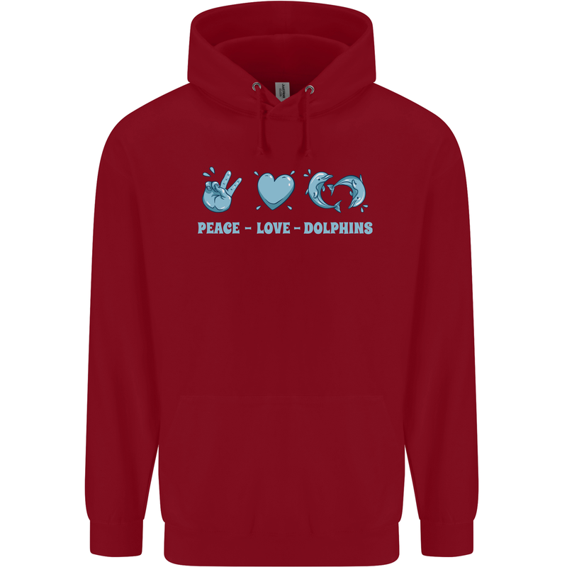 Peace Love Dolphins Sea life Childrens Kids Hoodie Red