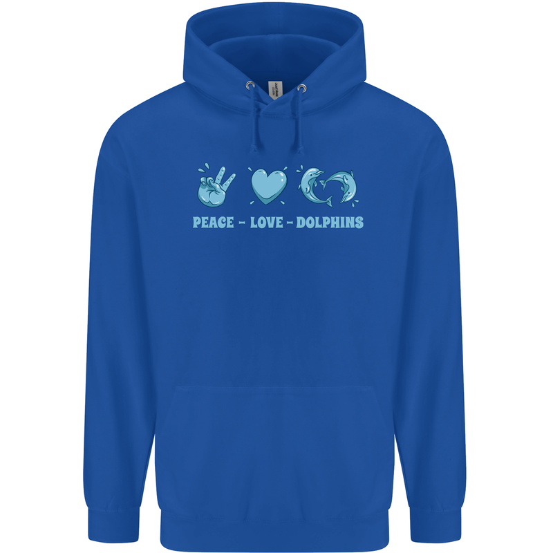 Peace Love Dolphins Sea life Childrens Kids Hoodie Royal Blue