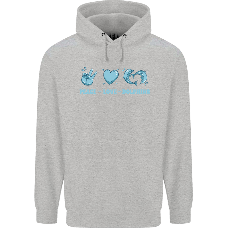 Peace Love Dolphins Sea life Childrens Kids Hoodie Sports Grey
