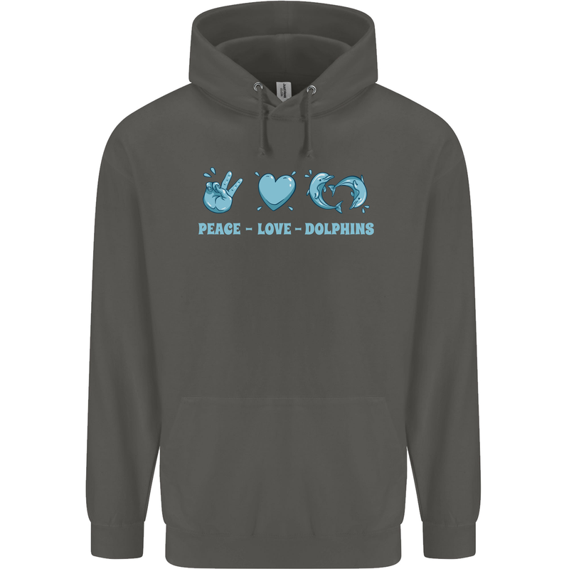 Peace Love Dolphins Sea life Childrens Kids Hoodie Storm Grey