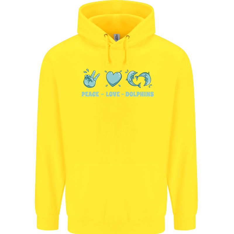Peace Love Dolphins Sea life Childrens Kids Hoodie Yellow