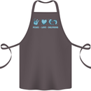 Peace Love Dolphins Sea life Cotton Apron 100% Organic Dark Grey