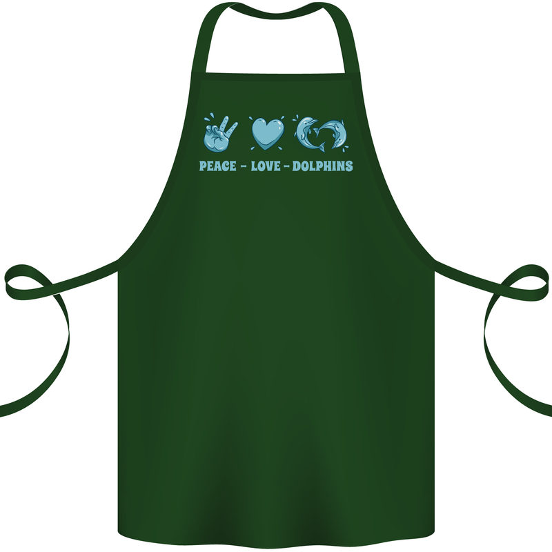 Peace Love Dolphins Sea life Cotton Apron 100% Organic Forest Green