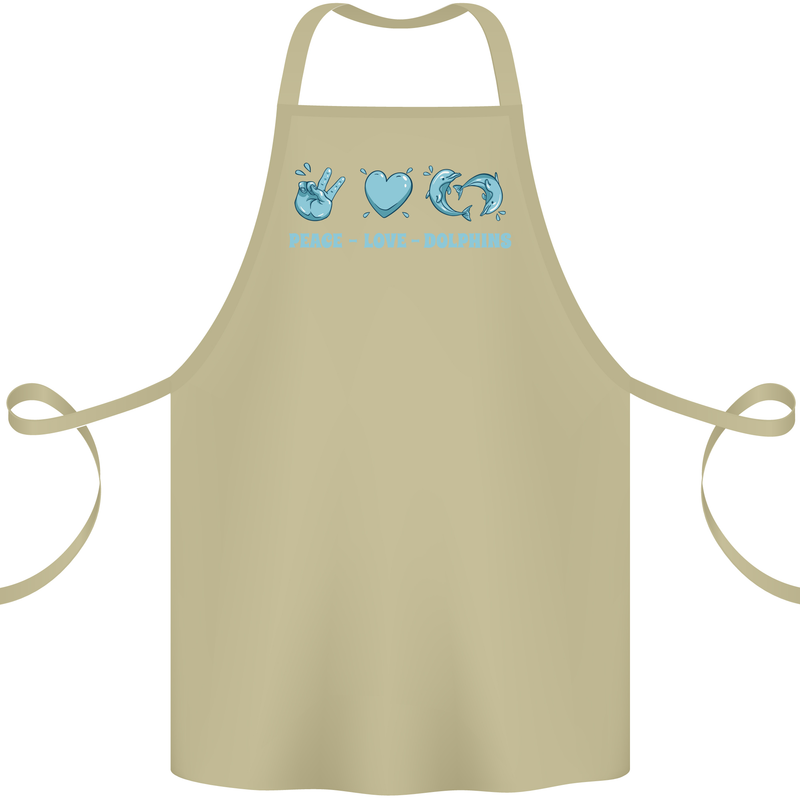 Peace Love Dolphins Sea life Cotton Apron 100% Organic Khaki