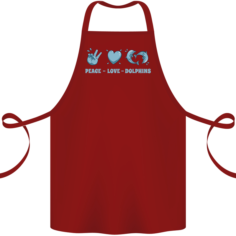 Peace Love Dolphins Sea life Cotton Apron 100% Organic Maroon