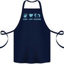 Peace Love Dolphins Sea life Cotton Apron 100% Organic Navy Blue