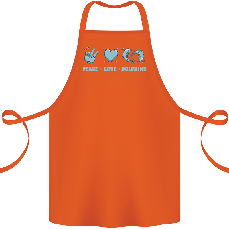 Peace Love Dolphins Sea life Cotton Apron 100% Organic Orange