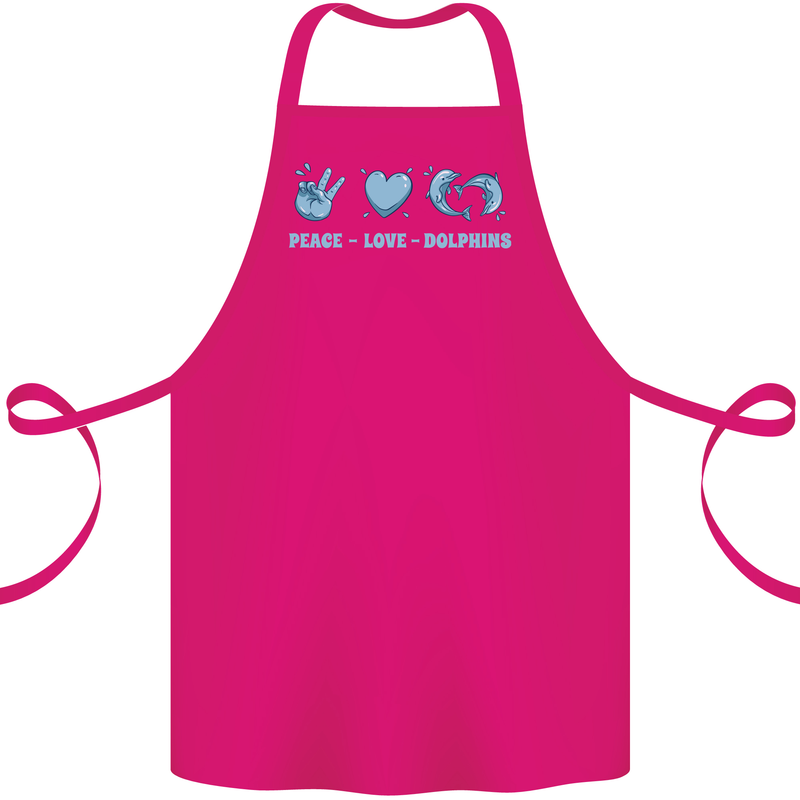Peace Love Dolphins Sea life Cotton Apron 100% Organic Pink