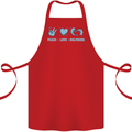 Peace Love Dolphins Sea life Cotton Apron 100% Organic Red