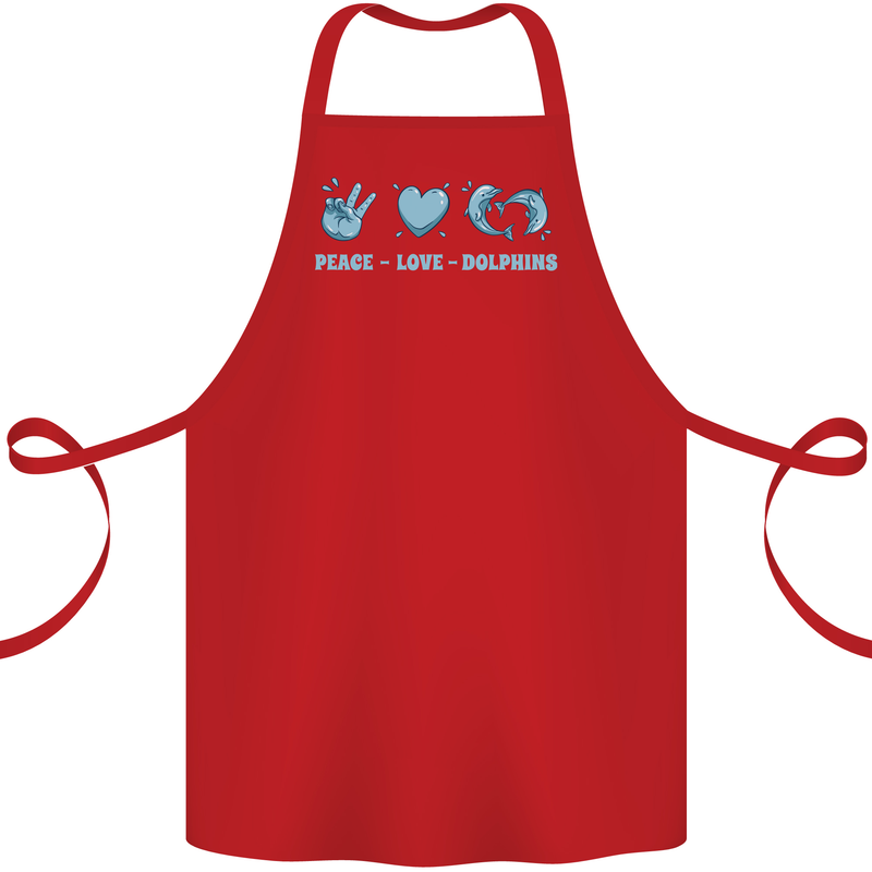 Peace Love Dolphins Sea life Cotton Apron 100% Organic Red