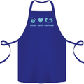 Peace Love Dolphins Sea life Cotton Apron 100% Organic Royal Blue