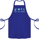 Peace Love Dolphins Sea life Cotton Apron 100% Organic Royal Blue