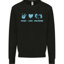 Peace Love Dolphins Sea life Kids Sweatshirt Jumper Black