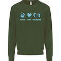 Peace Love Dolphins Sea life Kids Sweatshirt Jumper Forest Green