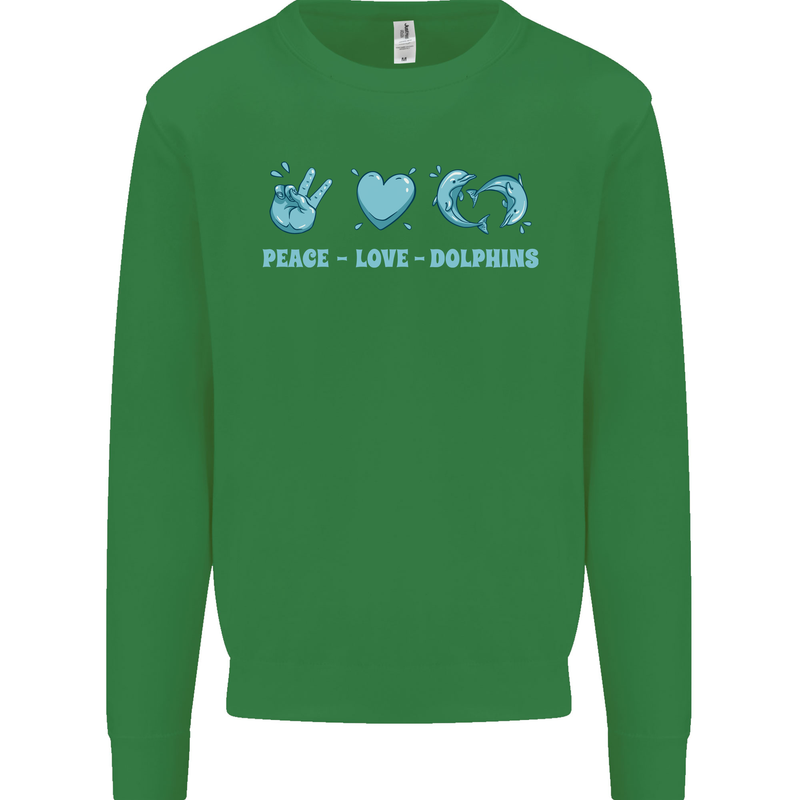 Peace Love Dolphins Sea life Kids Sweatshirt Jumper Irish Green