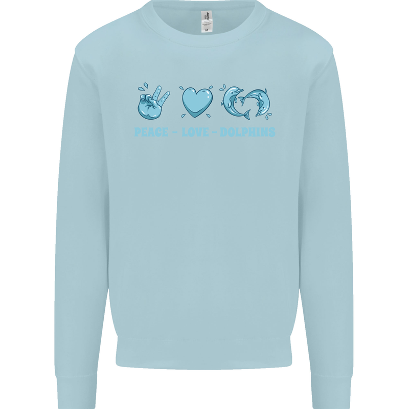 Peace Love Dolphins Sea life Kids Sweatshirt Jumper Light Blue