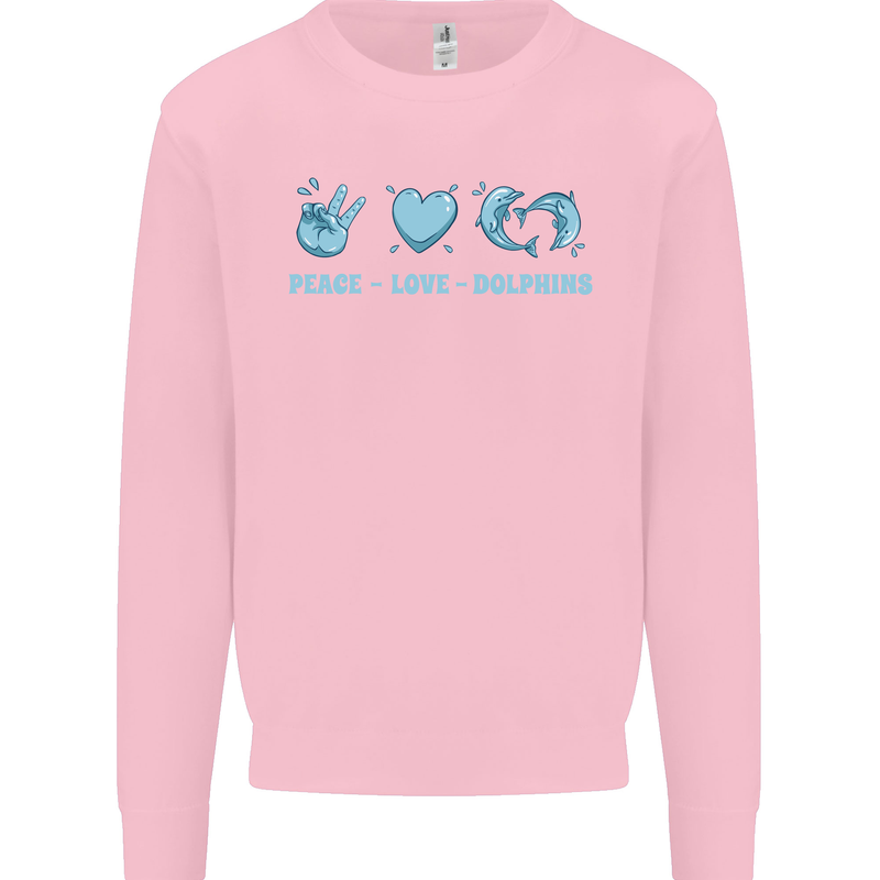 Peace Love Dolphins Sea life Kids Sweatshirt Jumper Light Pink