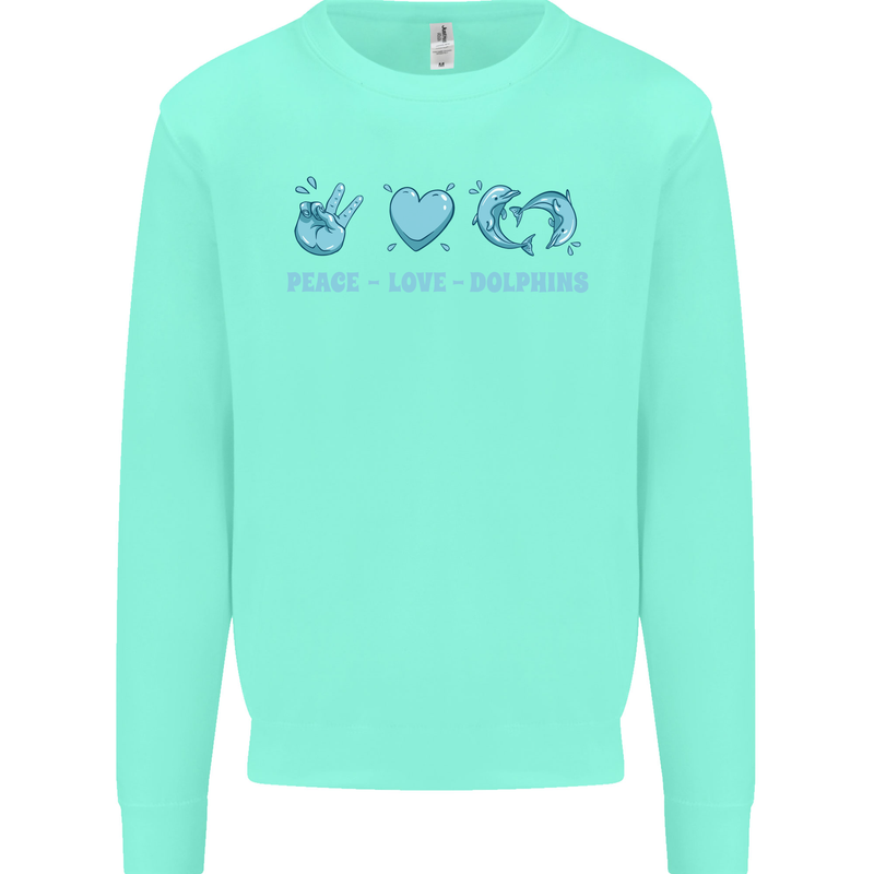 Peace Love Dolphins Sea life Kids Sweatshirt Jumper Peppermint