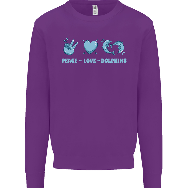 Peace Love Dolphins Sea life Kids Sweatshirt Jumper Purple