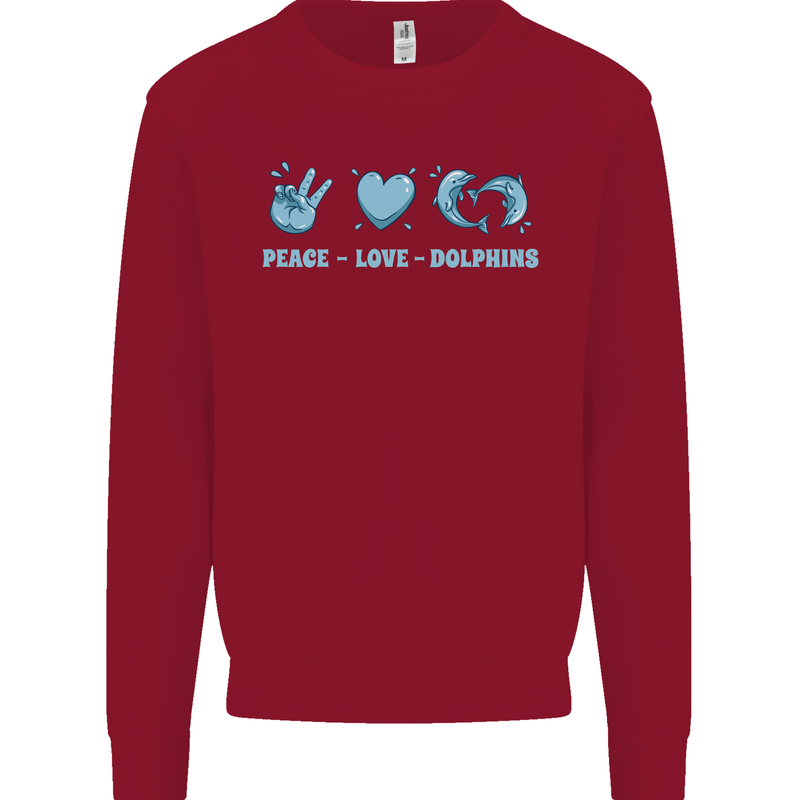 Peace Love Dolphins Sea life Kids Sweatshirt Jumper Red