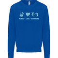 Peace Love Dolphins Sea life Kids Sweatshirt Jumper Royal Blue