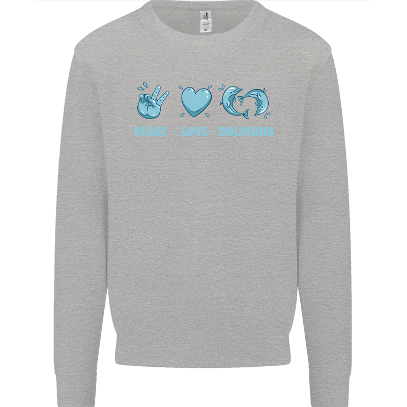 Peace Love Dolphins Sea life Kids Sweatshirt Jumper Sports Grey