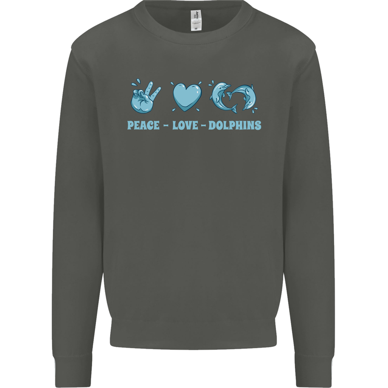 Peace Love Dolphins Sea life Kids Sweatshirt Jumper Storm Grey