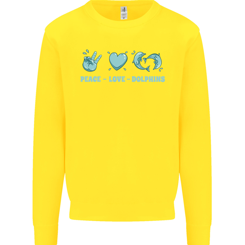 Peace Love Dolphins Sea life Kids Sweatshirt Jumper Yellow