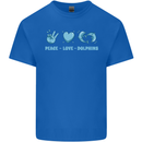Peace Love Dolphins Sea life Kids T-Shirt Childrens Royal Blue