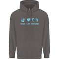 Peace Love Dolphins Sea life Mens 80% Cotton Hoodie Charcoal