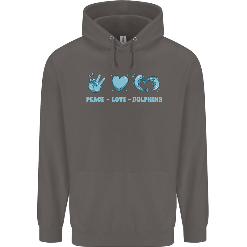 Peace Love Dolphins Sea life Mens 80% Cotton Hoodie Charcoal