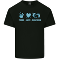 Peace Love Dolphins Sea life Mens Cotton T-Shirt Tee Top Black