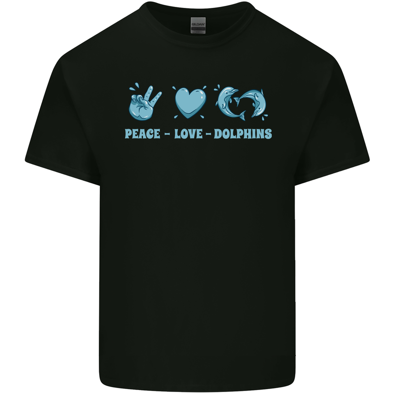 Peace Love Dolphins Sea life Mens Cotton T-Shirt Tee Top Black