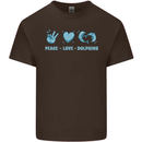 Peace Love Dolphins Sea life Mens Cotton T-Shirt Tee Top Dark Chocolate