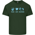Peace Love Dolphins Sea life Mens Cotton T-Shirt Tee Top Forest Green