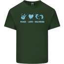 Peace Love Dolphins Sea life Mens Cotton T-Shirt Tee Top Forest Green
