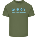 Peace Love Dolphins Sea life Mens Cotton T-Shirt Tee Top Military Green