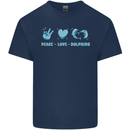 Peace Love Dolphins Sea life Mens Cotton T-Shirt Tee Top Navy Blue