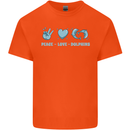 Peace Love Dolphins Sea life Mens Cotton T-Shirt Tee Top Orange