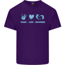 Peace Love Dolphins Sea life Mens Cotton T-Shirt Tee Top Purple
