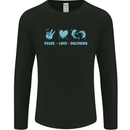 Peace Love Dolphins Sea life Mens Long Sleeve T-Shirt Black