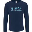 Peace Love Dolphins Sea life Mens Long Sleeve T-Shirt Navy Blue