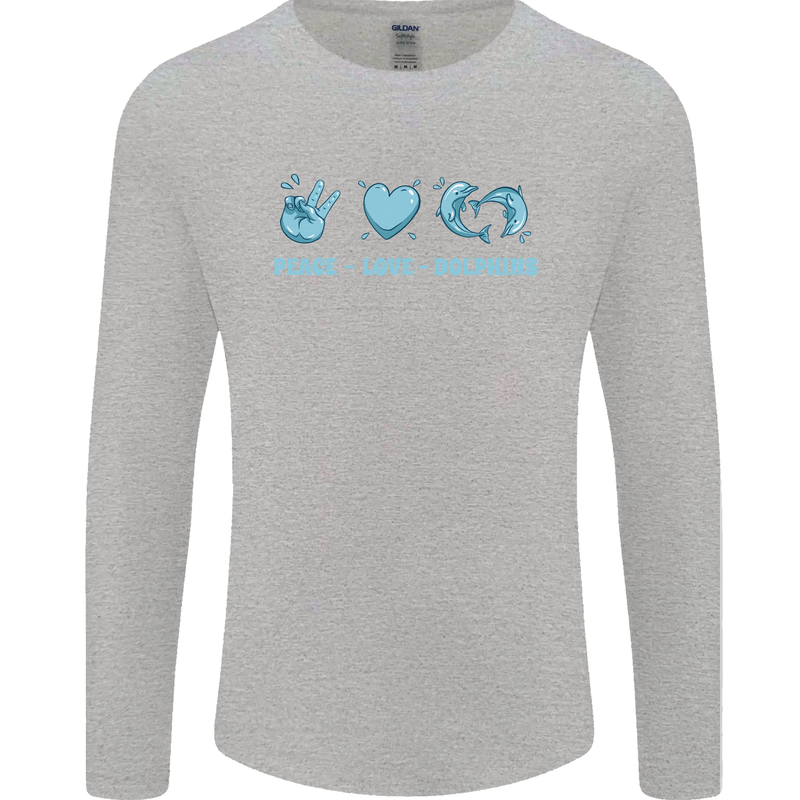 Peace Love Dolphins Sea life Mens Long Sleeve T-Shirt Sports Grey